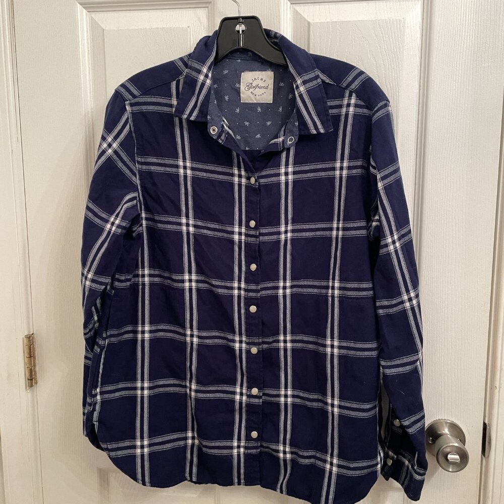 Jachs New York Shirt Girlfriend Blue Plaid Pearl Snap Up Shirt w/ Pockets size S